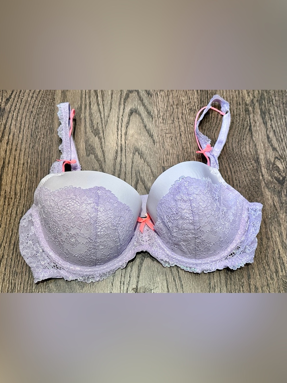 lavender neon pink lace-trimmed Victoria's Secret Dream Angels Demi Bra 36D